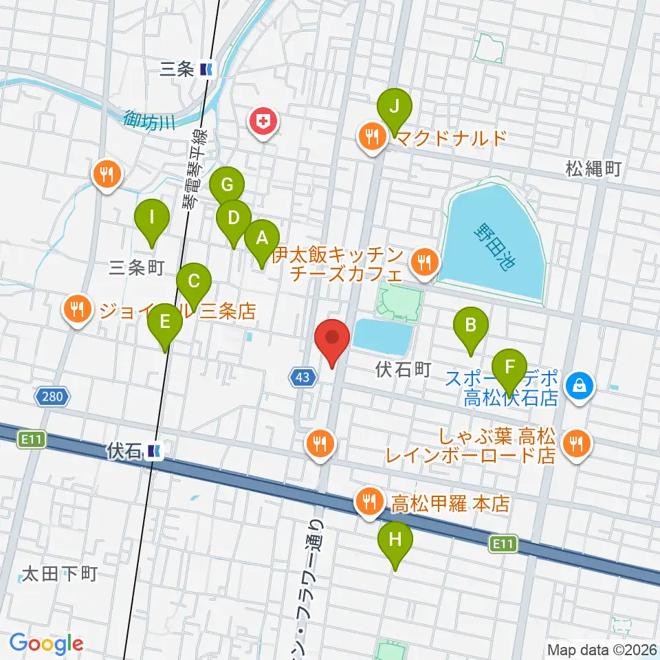 ピアノギャラリーたかまつ楽器 周辺の駐車場 コインパーキング一覧マップ