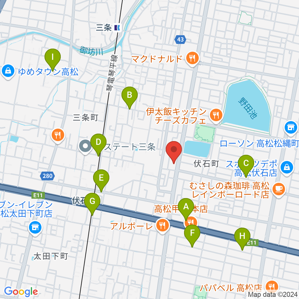 ピアノギャラリーたかまつ楽器周辺の駐車場・コインパーキング一覧地図