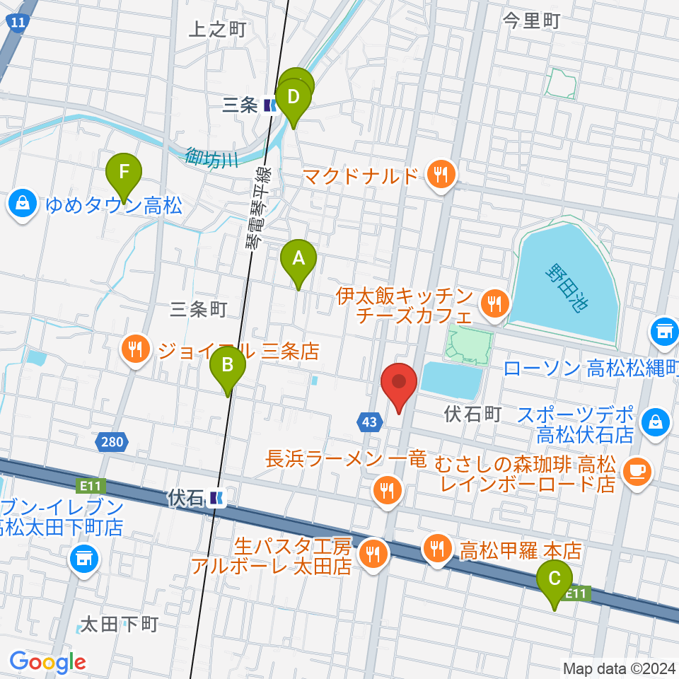 ピアノギャラリーたかまつ楽器周辺の駐車場・コインパーキング一覧地図