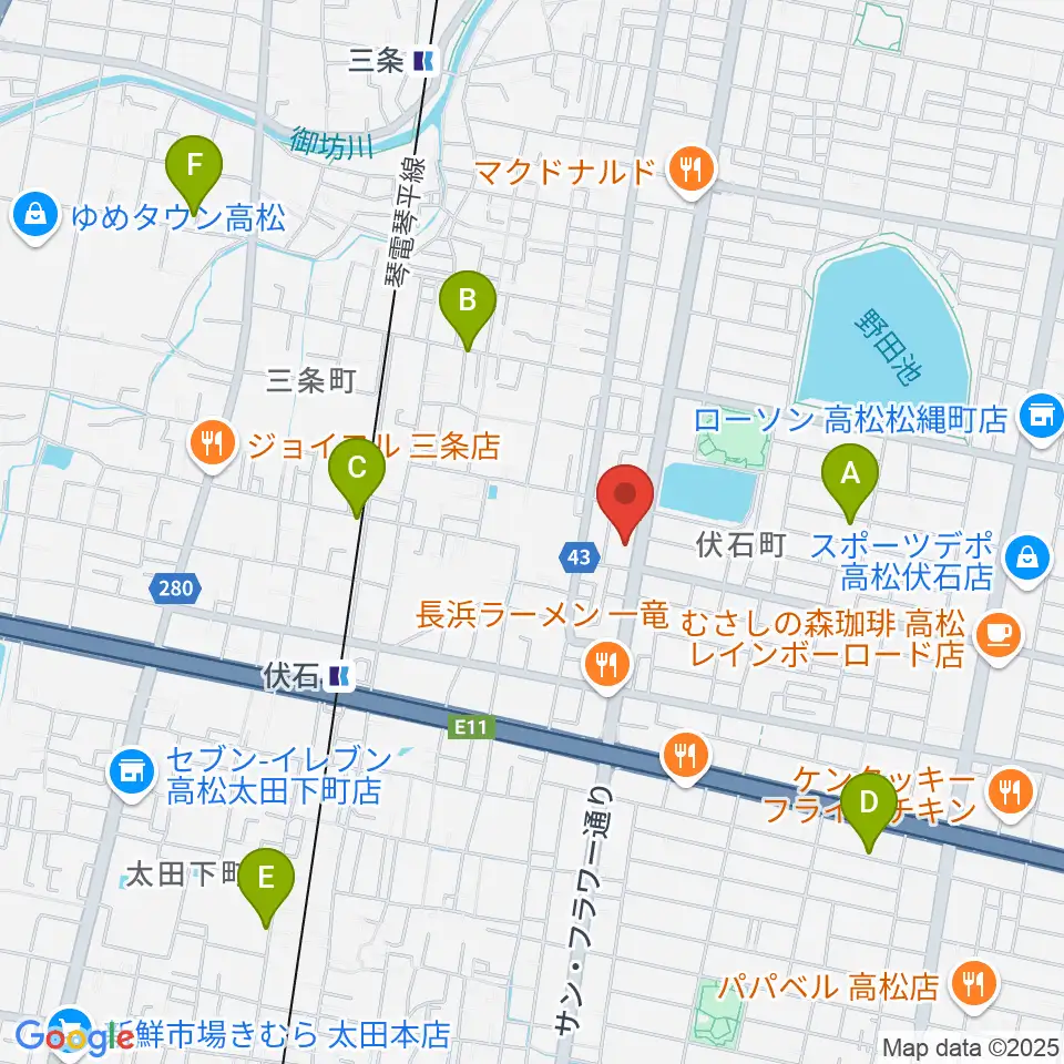 ピアノギャラリーたかまつ楽器周辺の駐車場・コインパーキング一覧地図
