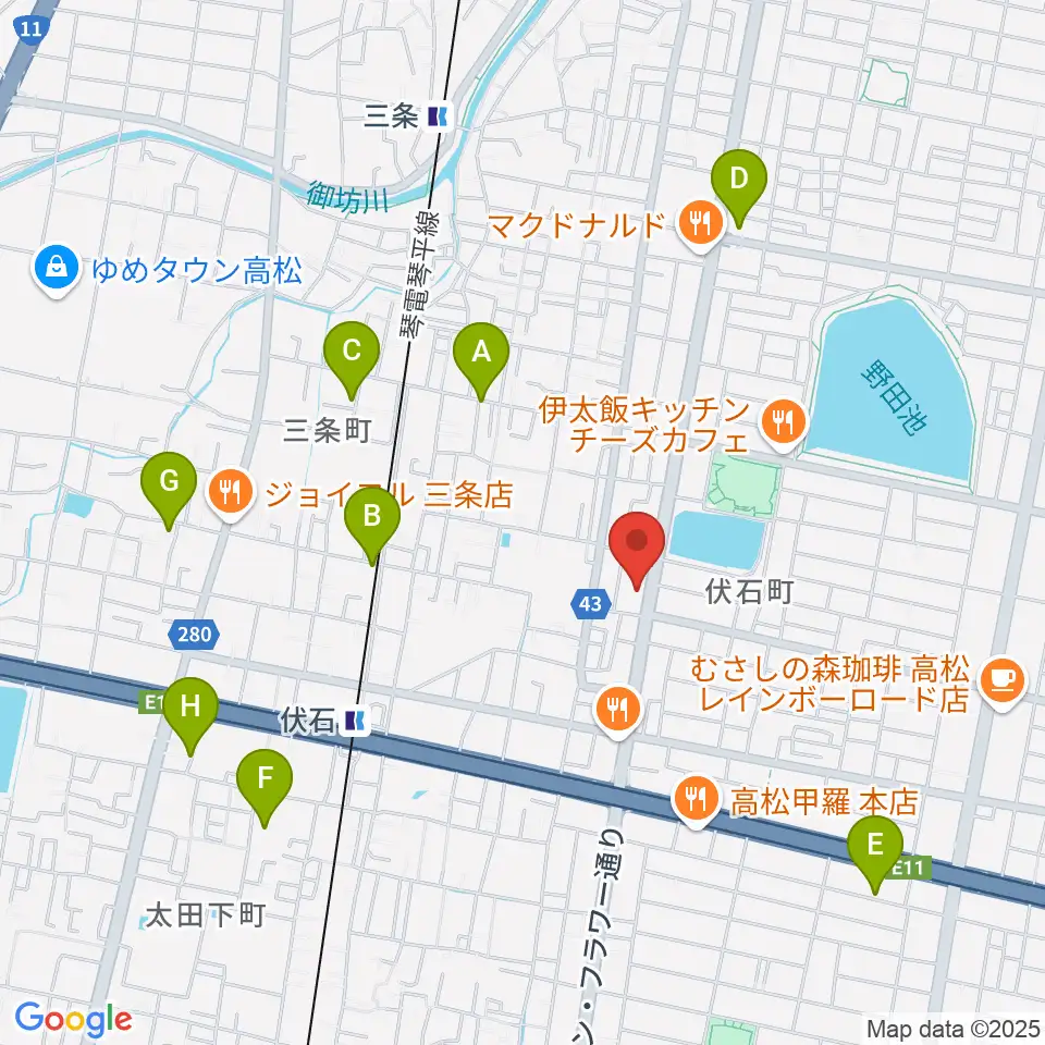 たかまつ楽器周辺の駐車場・コインパーキング一覧地図