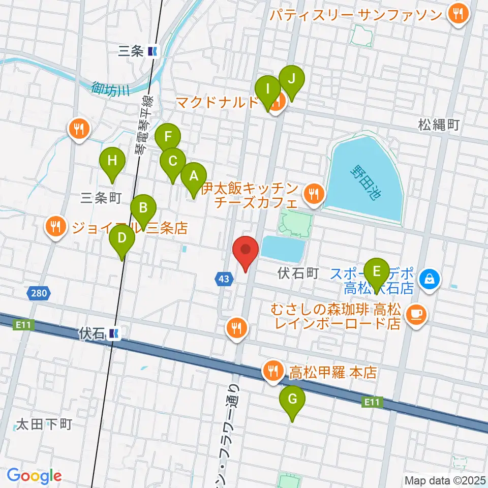 たかまつ楽器周辺の駐車場・コインパーキング一覧地図