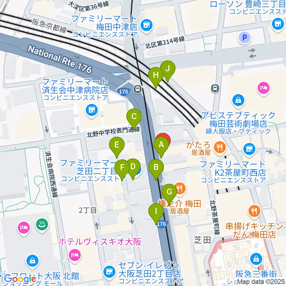 ワタナベ楽器店 大阪店周辺の駐車場・コインパーキング一覧地図