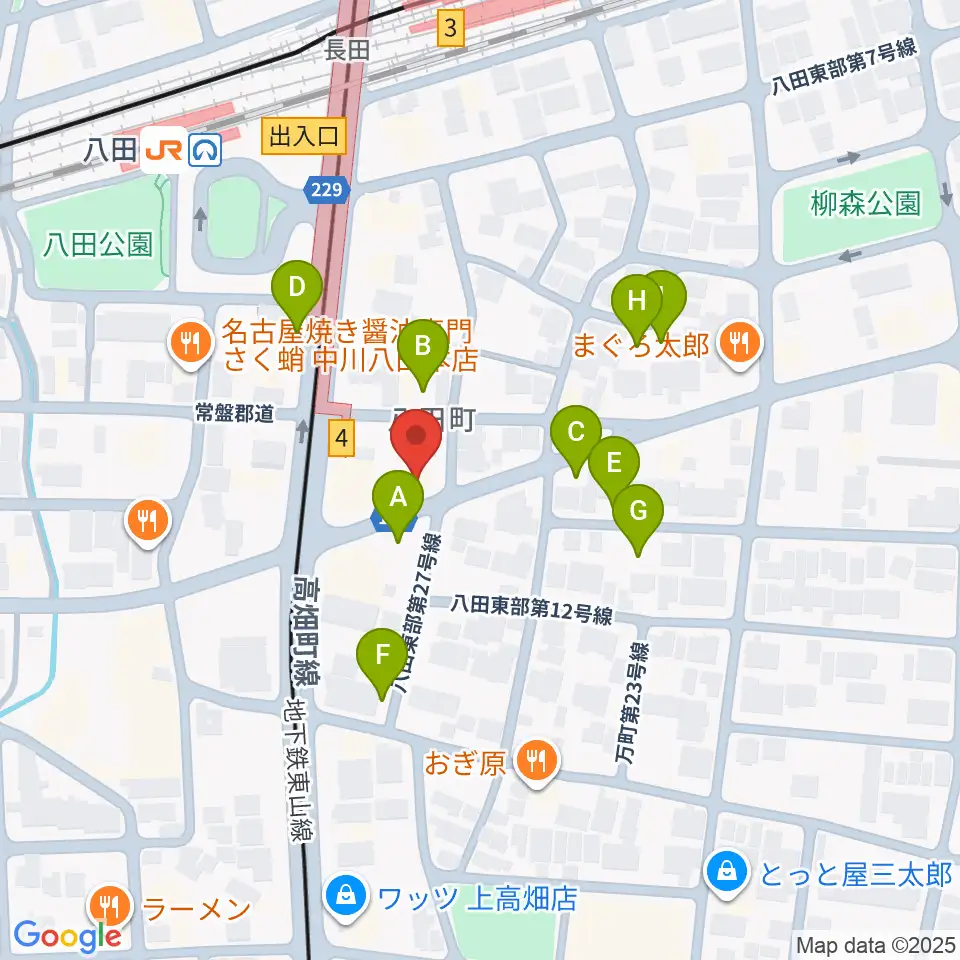 矢木楽器店 八田本店周辺の駐車場・コインパーキング一覧地図