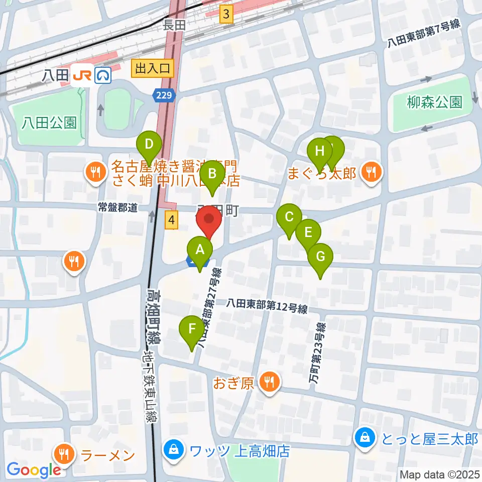 矢木楽器店 八田本店周辺の駐車場・コインパーキング一覧地図
