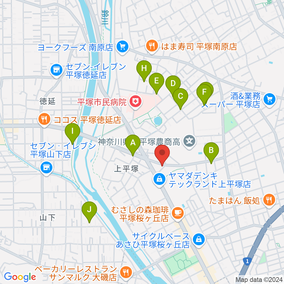 大村楽器店 平塚店周辺の駐車場・コインパーキング一覧地図