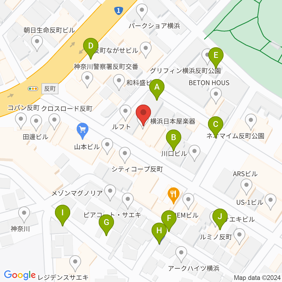 横浜日本屋楽器周辺の駐車場・コインパーキング一覧地図