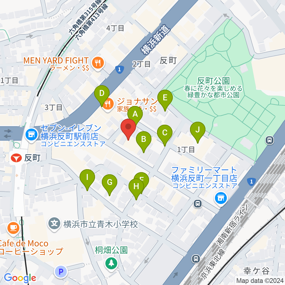 横浜日本屋楽器周辺の駐車場・コインパーキング一覧地図