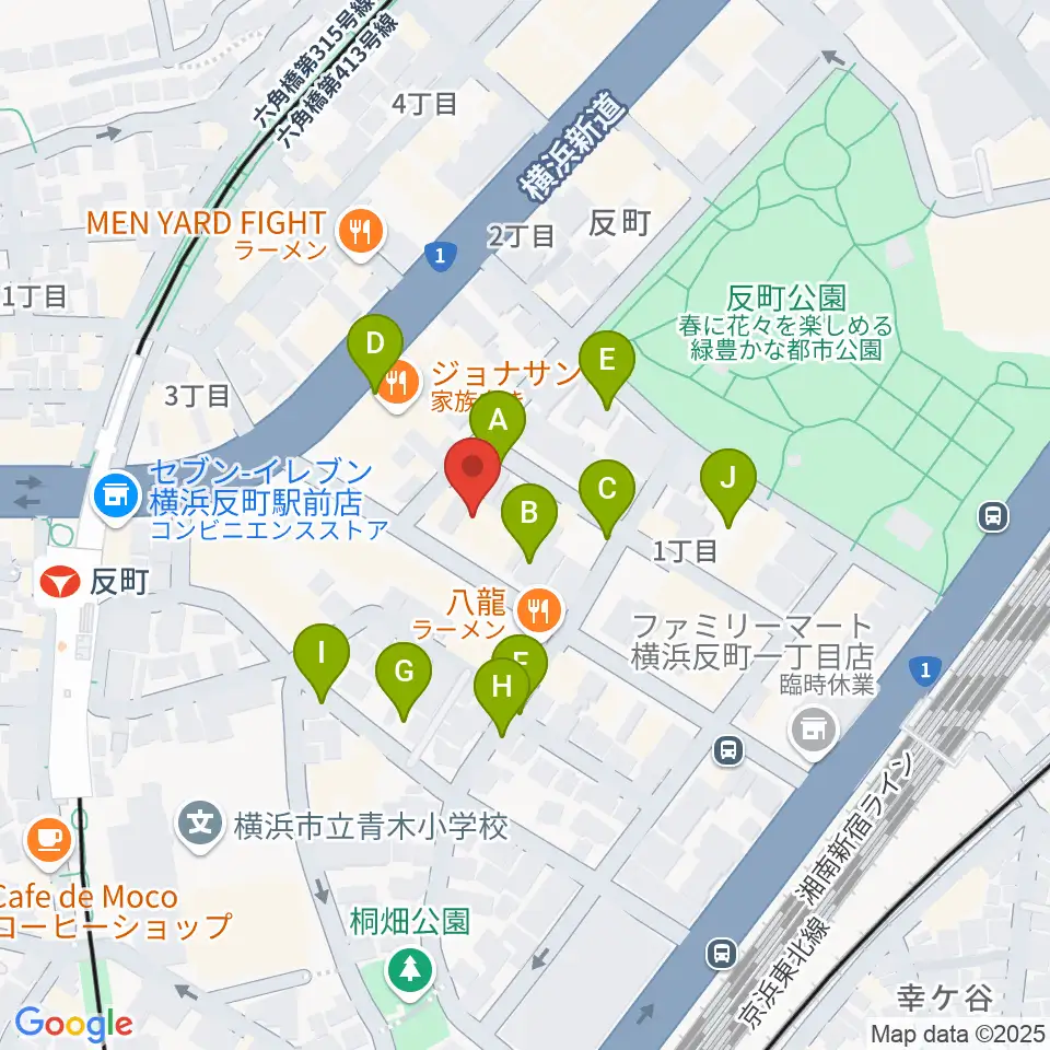 横浜日本屋楽器周辺の駐車場・コインパーキング一覧地図