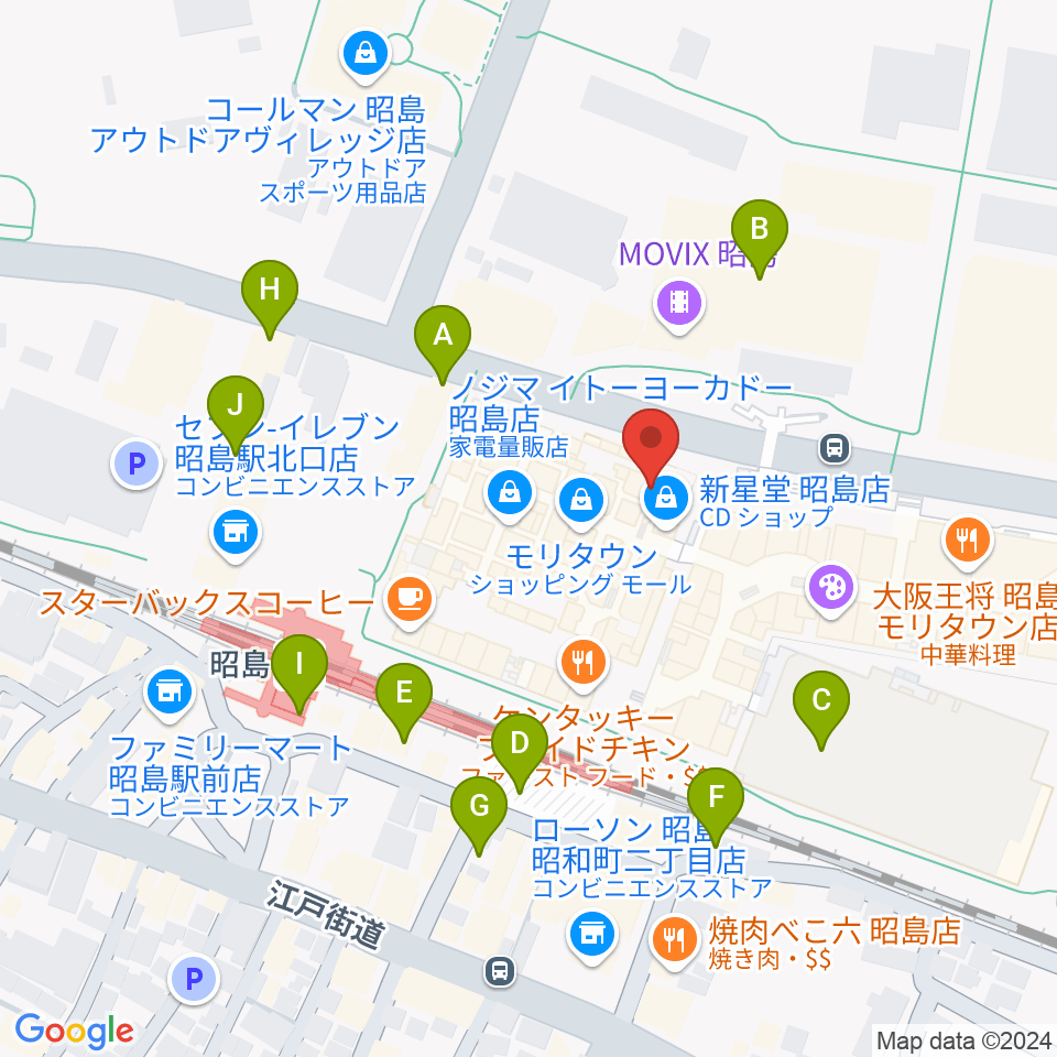 宮地楽器 昭島モリタウンセンター周辺の駐車場・コインパーキング一覧地図