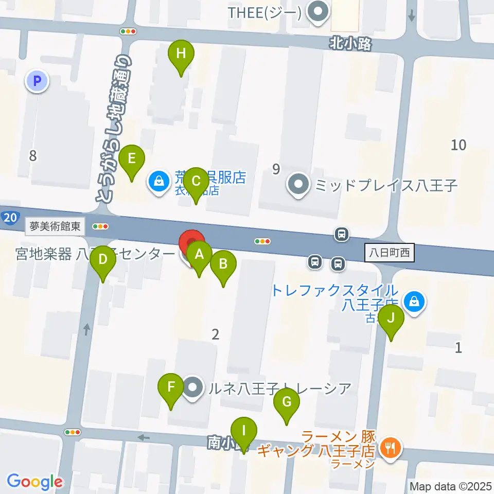 宮地楽器 八王子センター周辺の駐車場・コインパーキング一覧地図