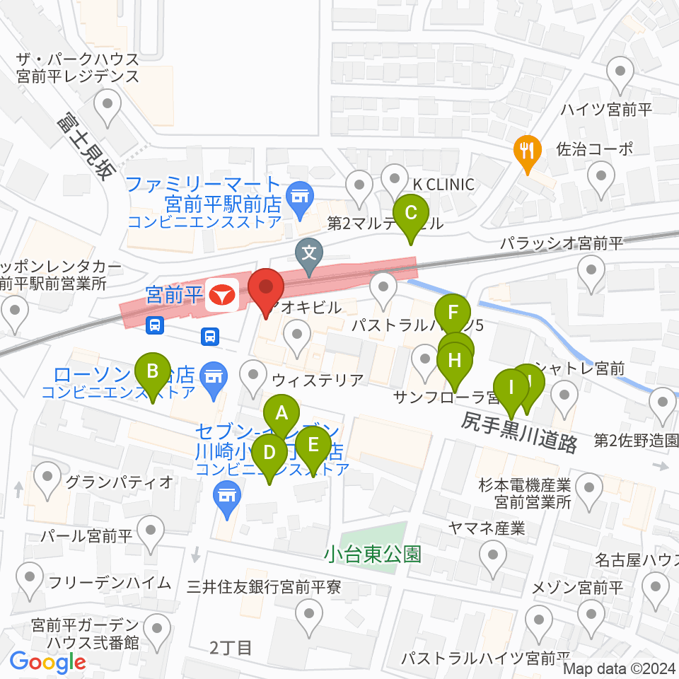 川上楽器 宮前平センター周辺の駐車場・コインパーキング一覧地図