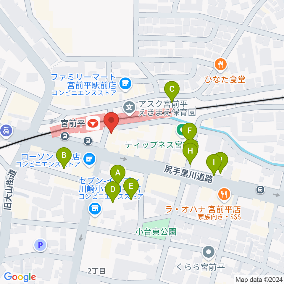 川上楽器 宮前平センター周辺の駐車場・コインパーキング一覧地図