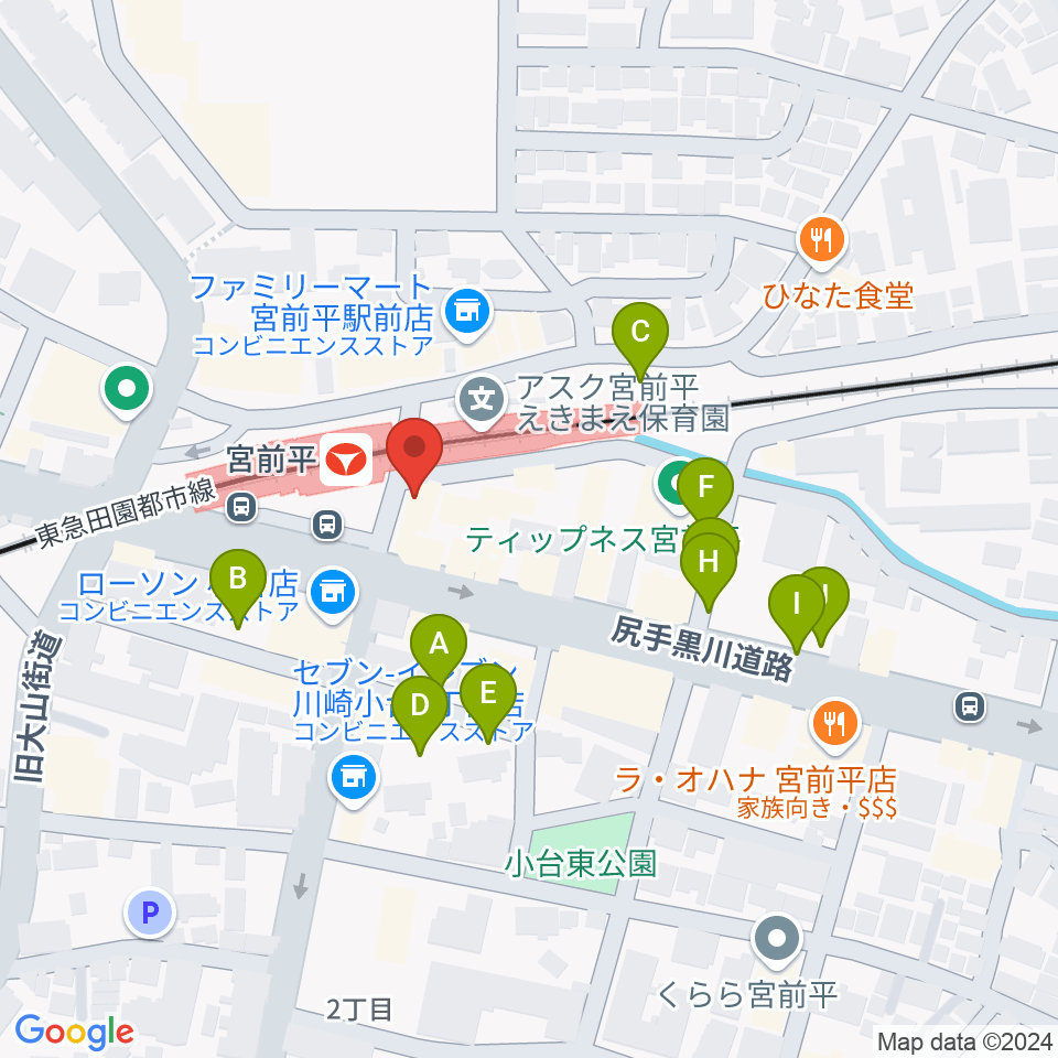 川上楽器 宮前平センター周辺の駐車場・コインパーキング一覧地図