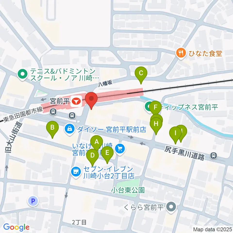 川上楽器 宮前平センター周辺の駐車場・コインパーキング一覧地図