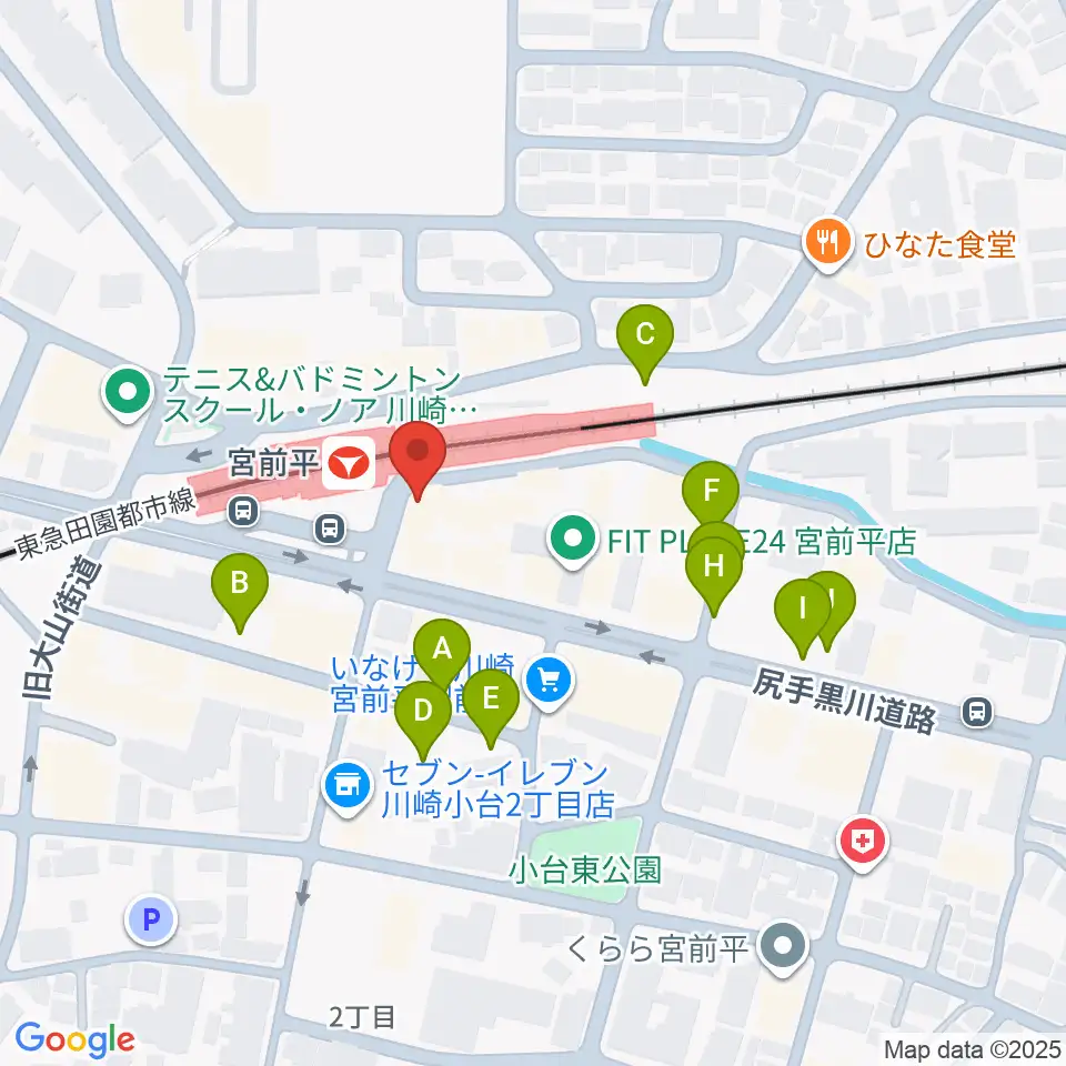 川上楽器 宮前平センター周辺の駐車場・コインパーキング一覧地図