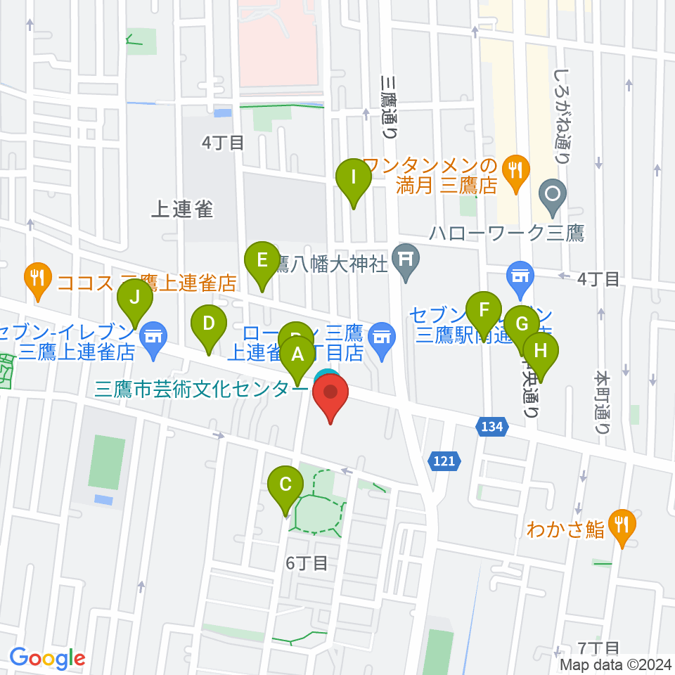 三鷹市芸術文化センター 音楽練習室周辺の駐車場・コインパーキング一覧地図