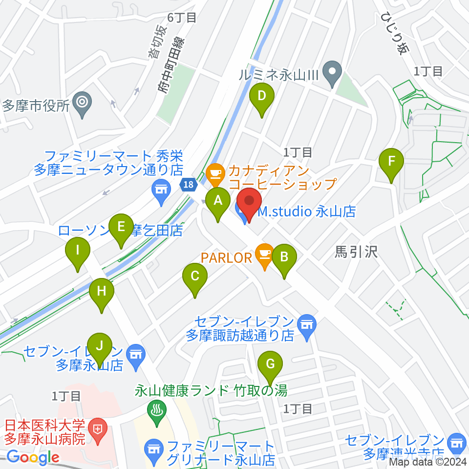 Mスタジオ永山店周辺の駐車場・コインパーキング一覧地図