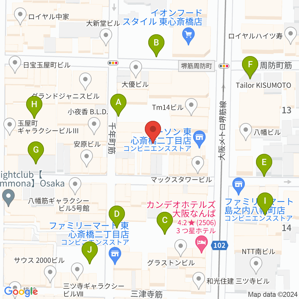 P4 STUDIO東心斎橋店周辺の駐車場・コインパーキング一覧地図