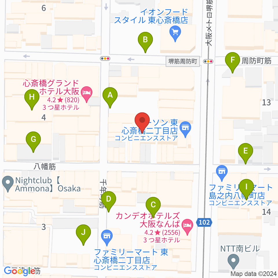 P4 STUDIO東心斎橋店周辺の駐車場・コインパーキング一覧地図