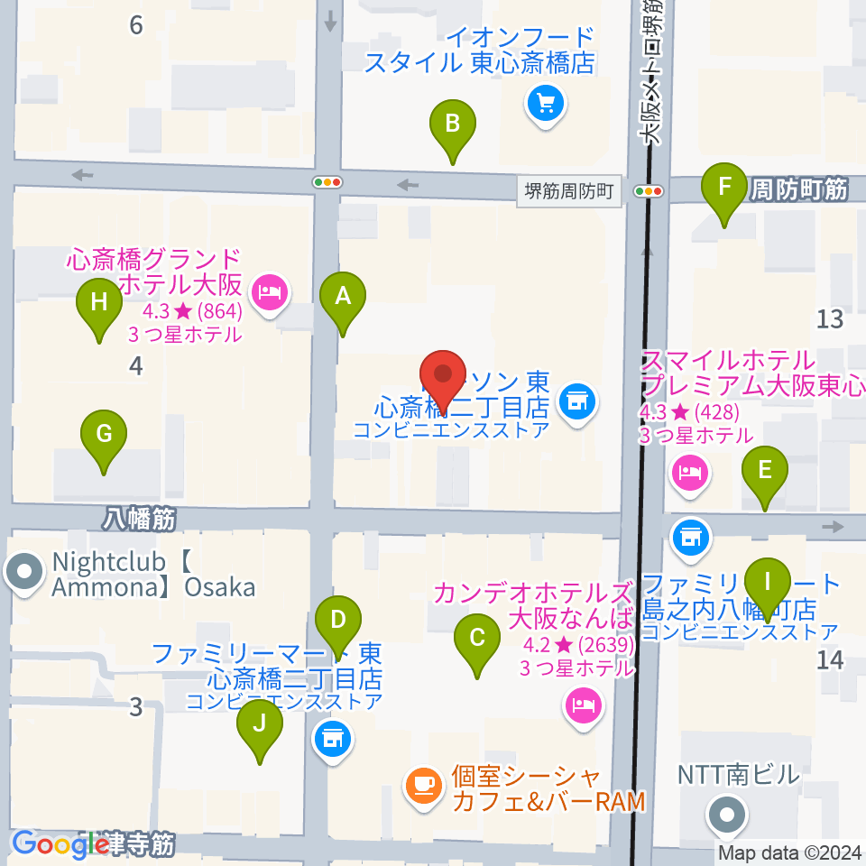 P4 STUDIO東心斎橋店周辺の駐車場・コインパーキング一覧地図