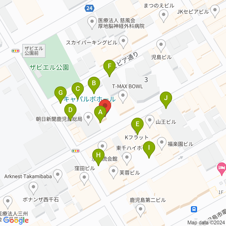 鹿児島キャパルボホール周辺の駐車場・コインパーキング一覧地図