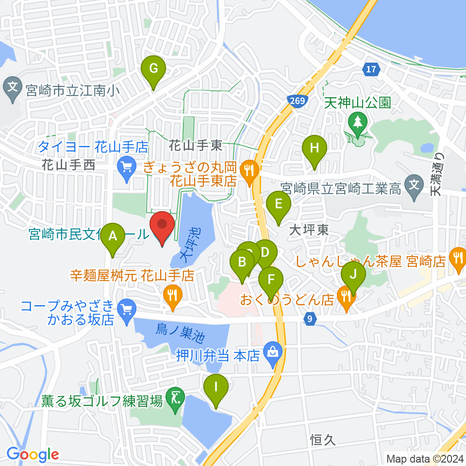 宮崎市民文化ホール周辺の駐車場・コインパーキング一覧地図