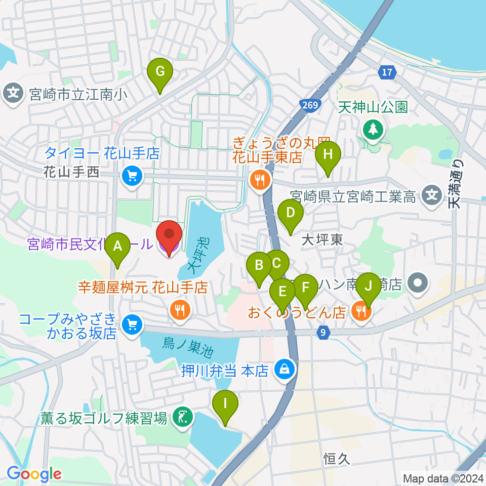 宮崎市民文化ホール周辺の駐車場・コインパーキング一覧地図