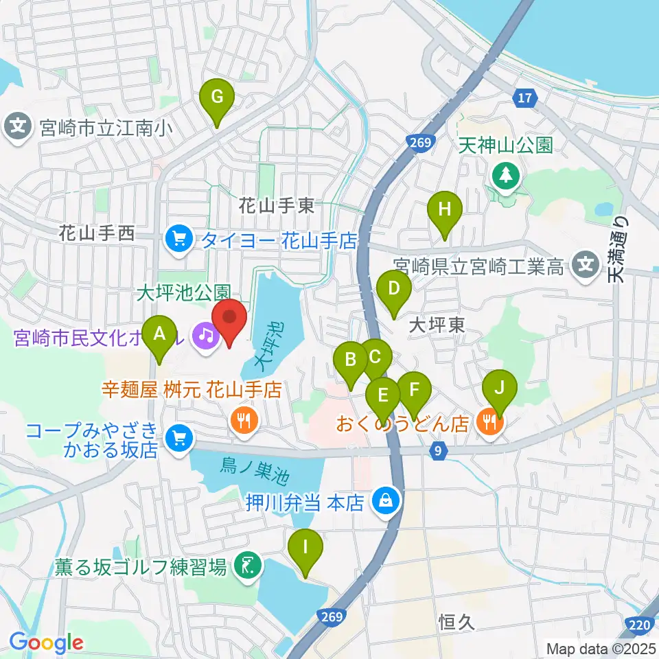 宮崎市民文化ホール周辺の駐車場・コインパーキング一覧地図