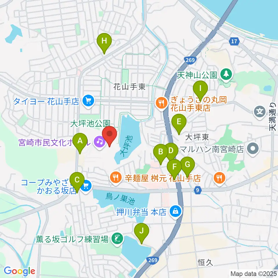 宮崎市民文化ホール周辺の駐車場・コインパーキング一覧地図