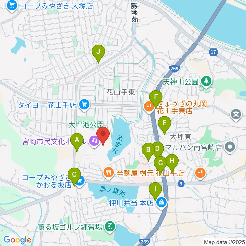宮崎市民文化ホール周辺の駐車場・コインパーキング一覧地図