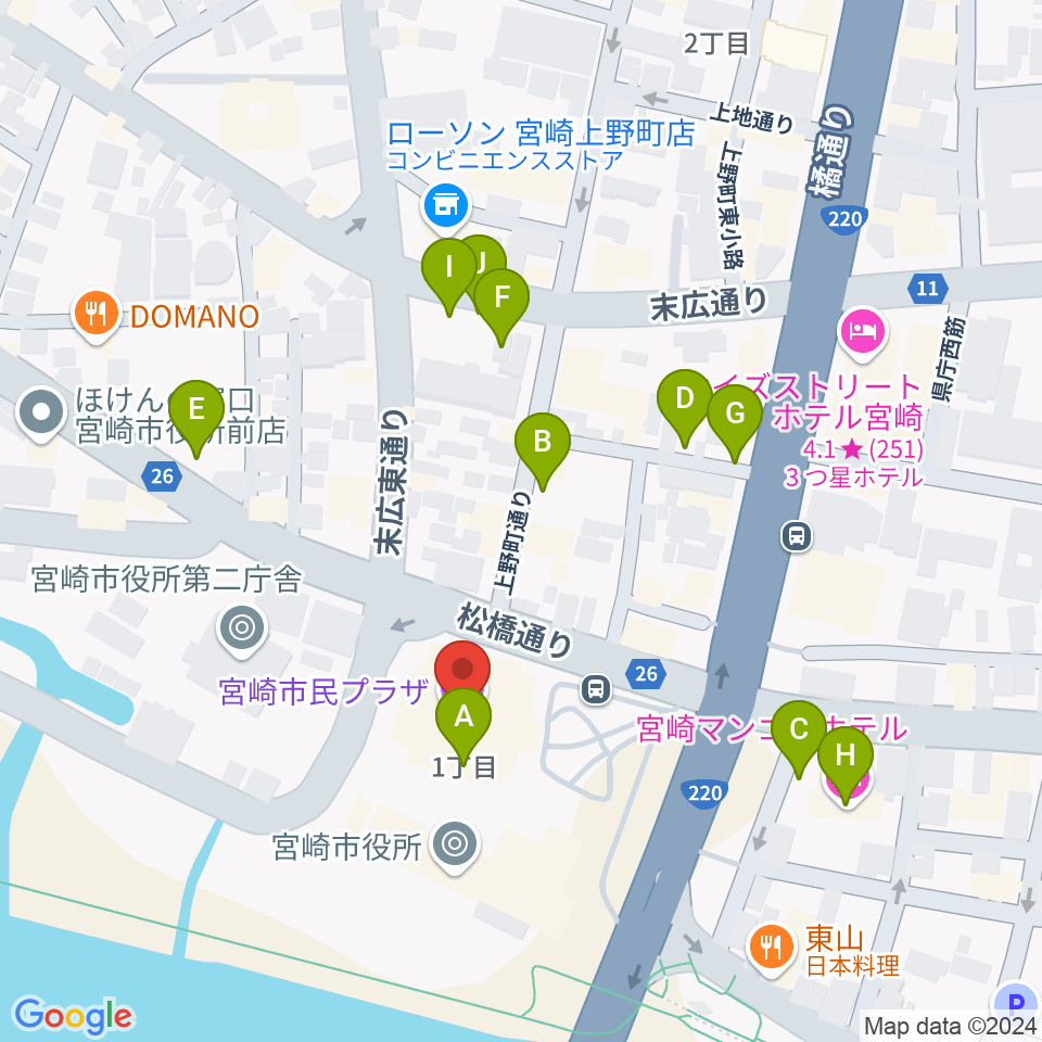 宮崎市民プラザ周辺の駐車場・コインパーキング一覧地図