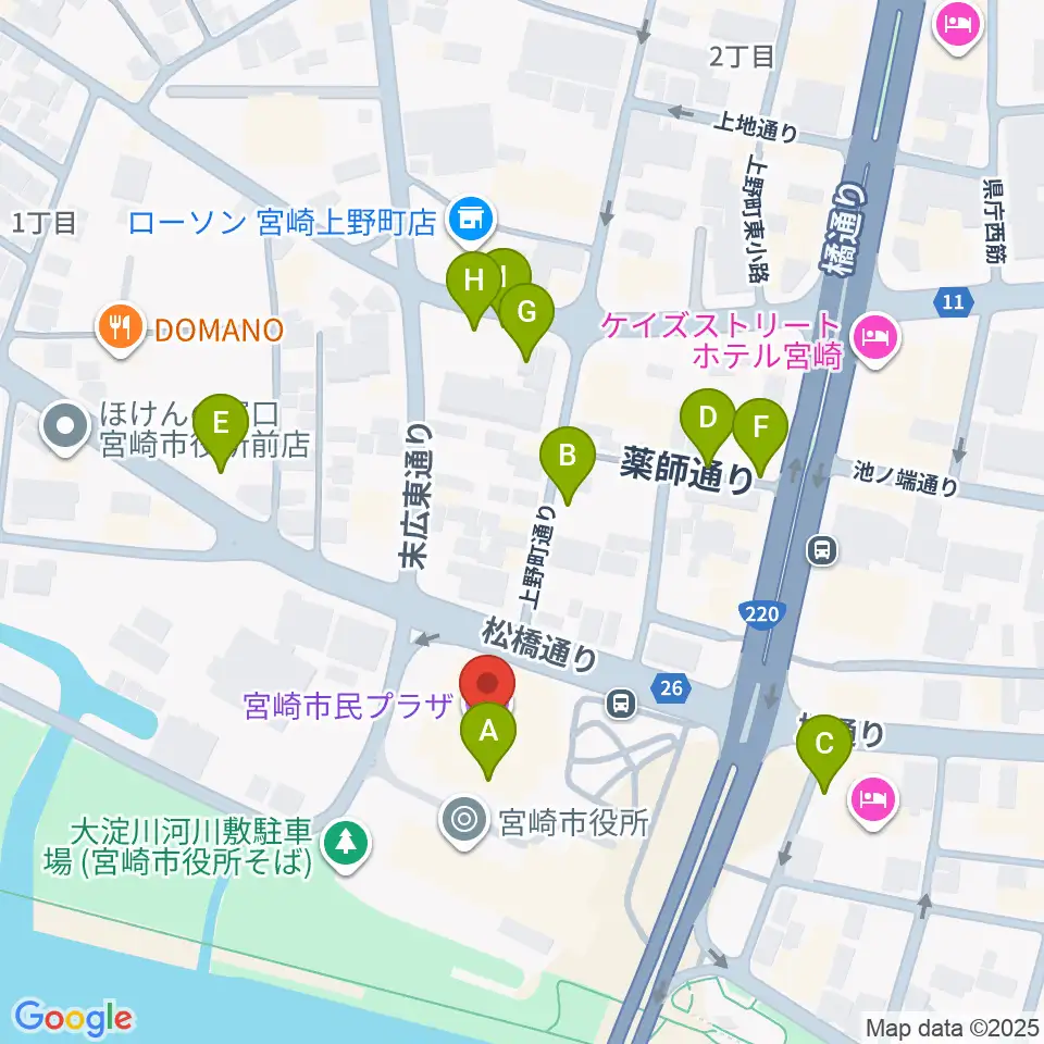 宮崎市民プラザ周辺の駐車場・コインパーキング一覧地図