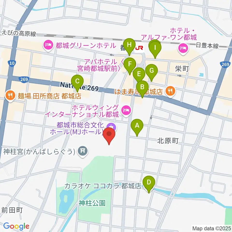 都城市総合文化ホール周辺の駐車場・コインパーキング一覧地図