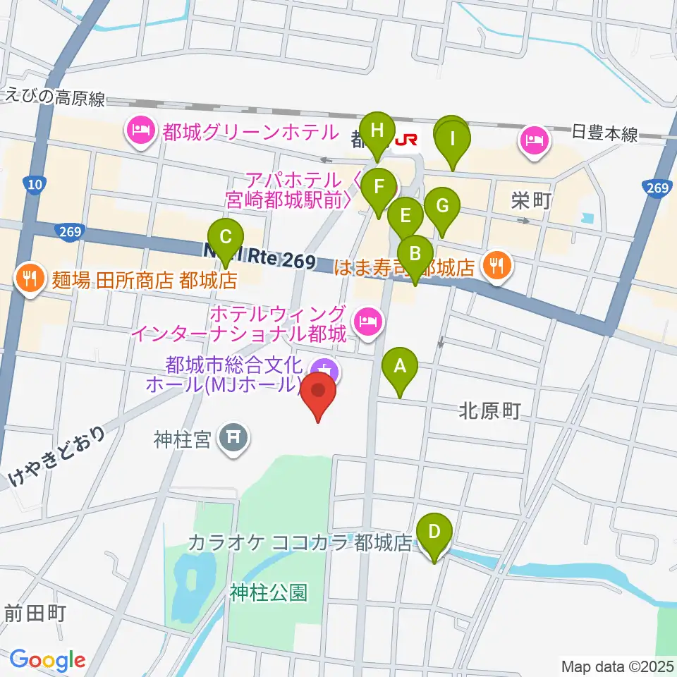 都城市総合文化ホール周辺の駐車場・コインパーキング一覧地図