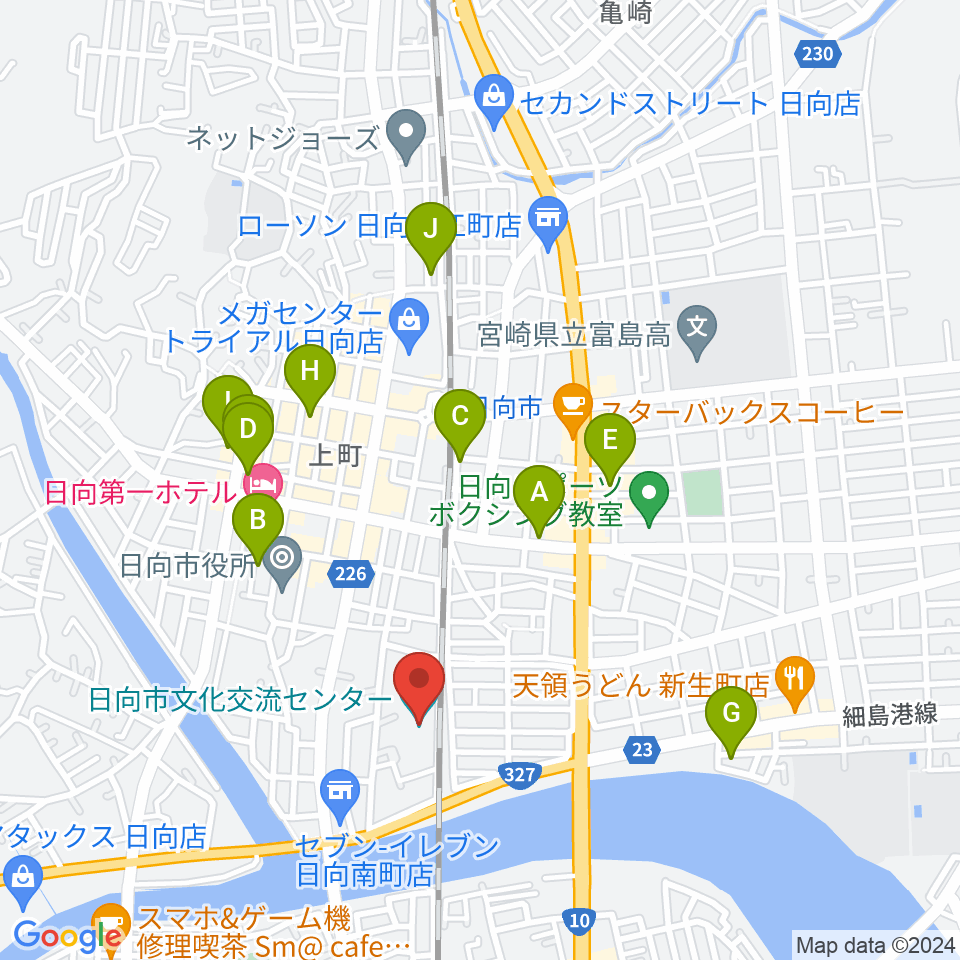 日向市文化交流センター周辺の駐車場・コインパーキング一覧地図