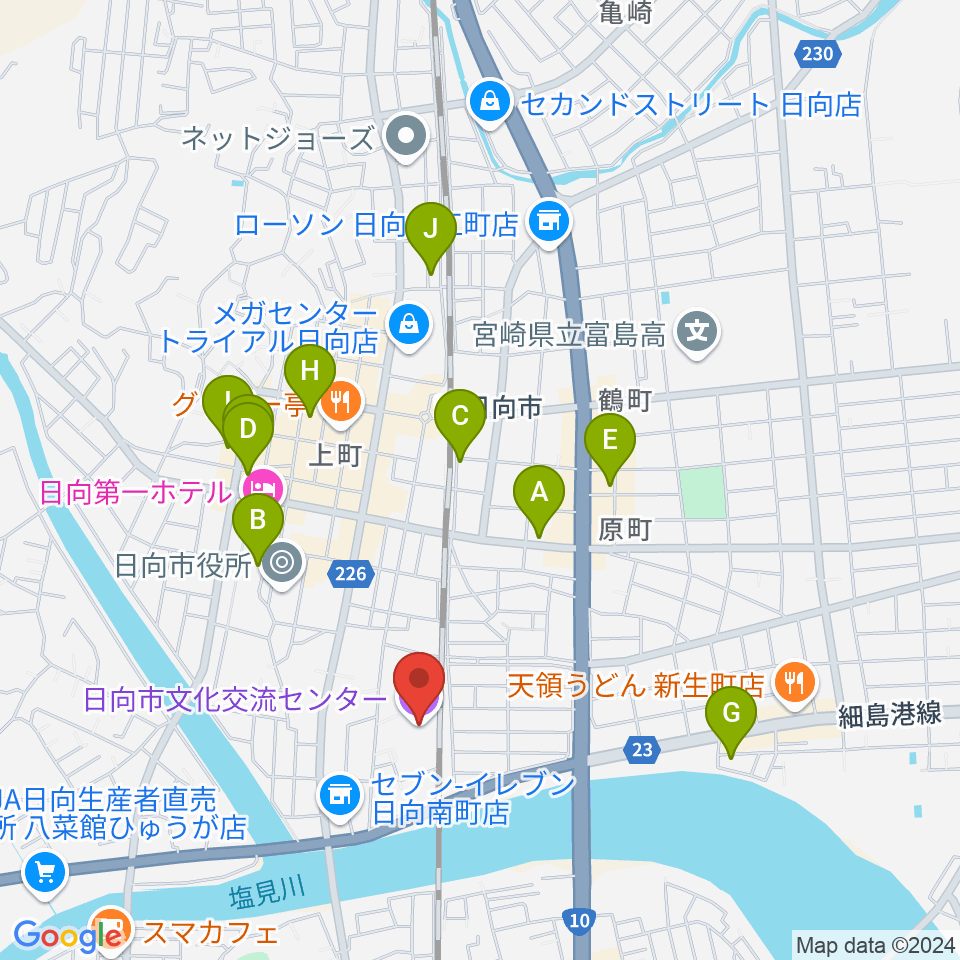 日向市文化交流センター周辺の駐車場・コインパーキング一覧地図