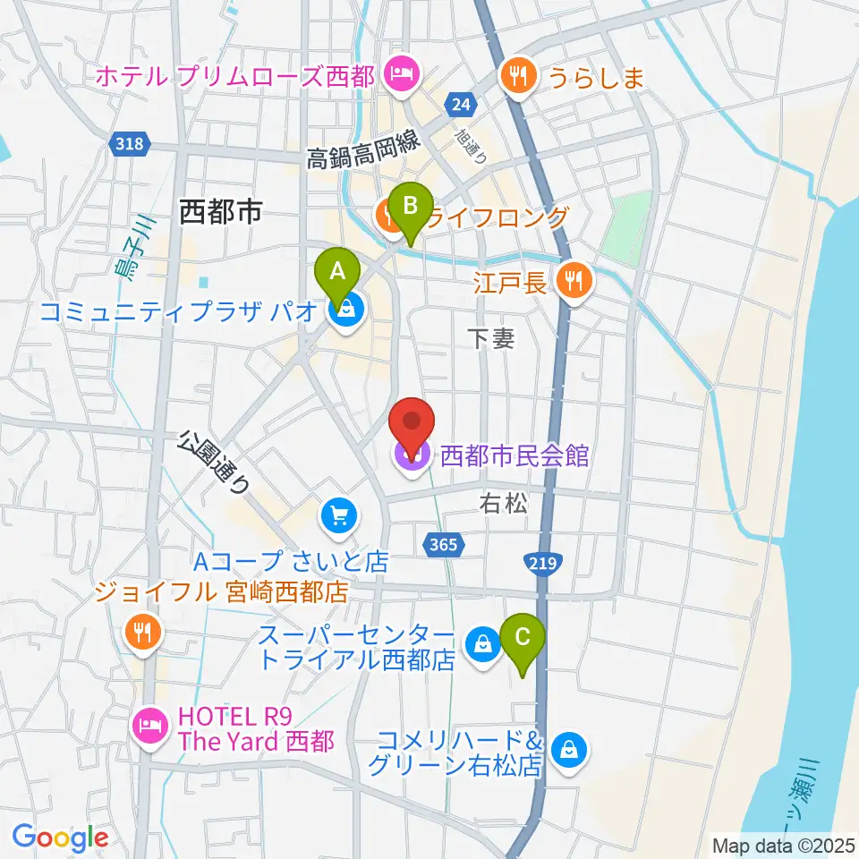 西都市民会館周辺の駐車場・コインパーキング一覧地図