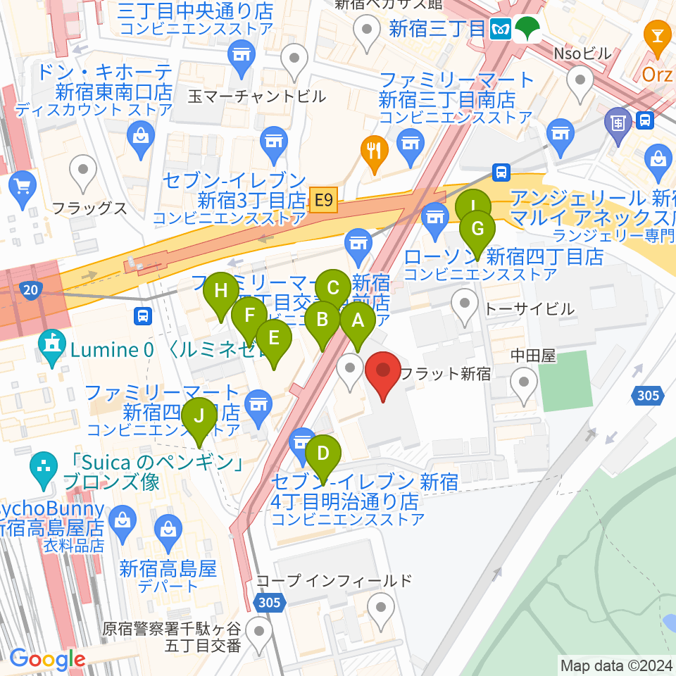 ミュージックアベニュー新宿リフラ・プラス周辺の駐車場・コインパーキング一覧地図