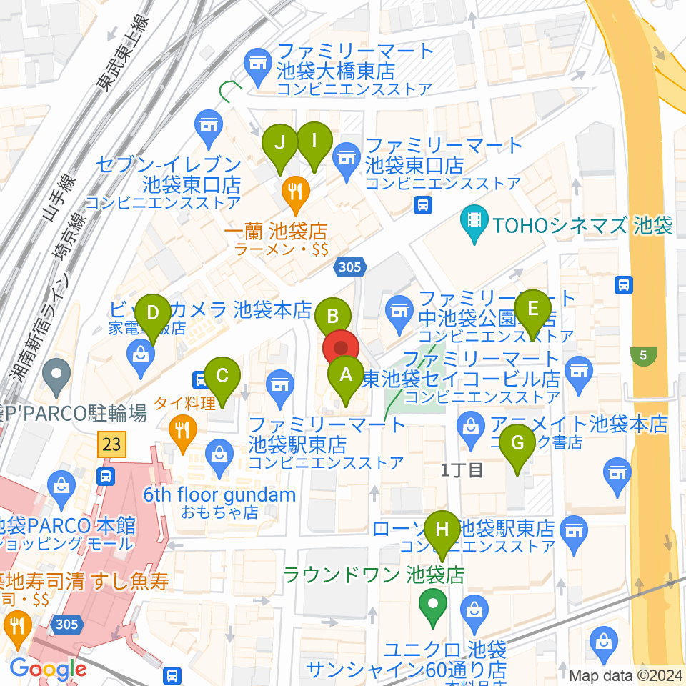 ミュージックアベニュー池袋 ヤマハミュージック周辺の駐車場・コインパーキング一覧地図