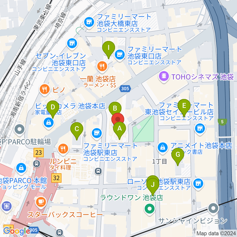 ミュージックアベニュー池袋 ヤマハミュージック周辺の駐車場・コインパーキング一覧地図