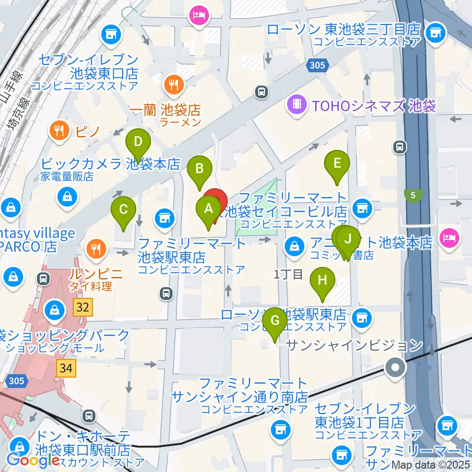ミュージックアベニュー池袋 ヤマハミュージック周辺の駐車場・コインパーキング一覧地図