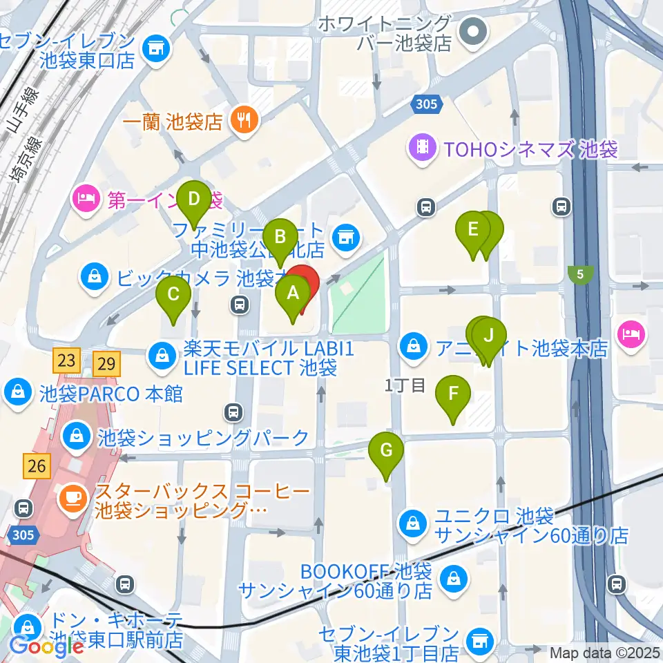 ミュージックアベニュー池袋 ヤマハミュージック周辺の駐車場・コインパーキング一覧地図