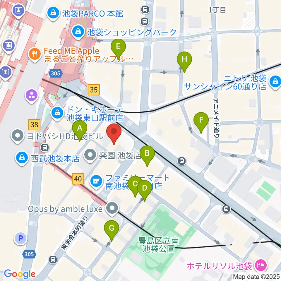 ミュージックスタジオ・フォルテ池袋店周辺の駐車場・コインパーキング一覧地図