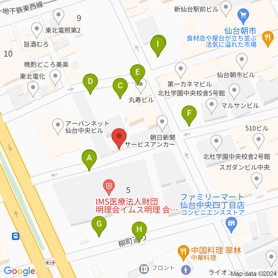 仙台中央音楽センター周辺の駐車場・コインパーキング一覧地図