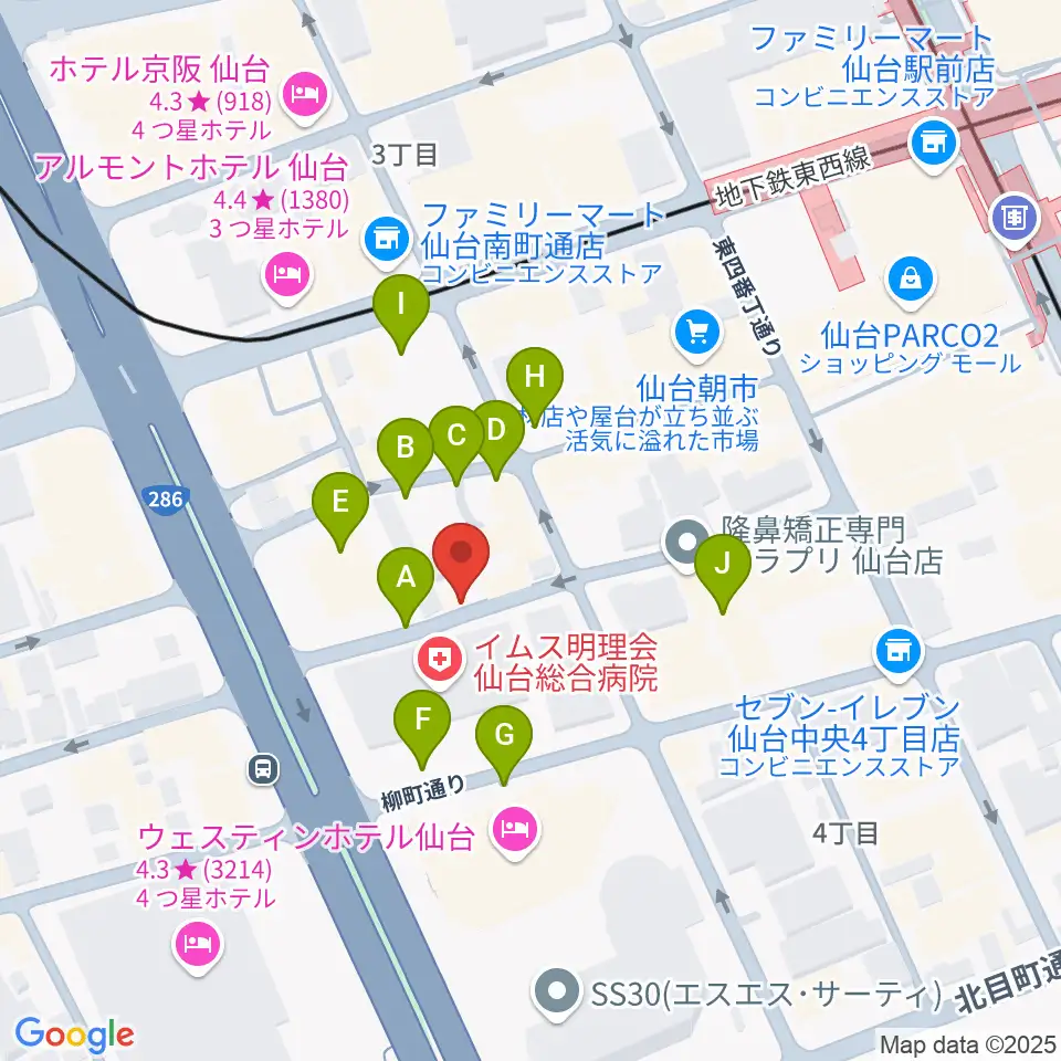 仙台中央音楽センター周辺の駐車場・コインパーキング一覧地図