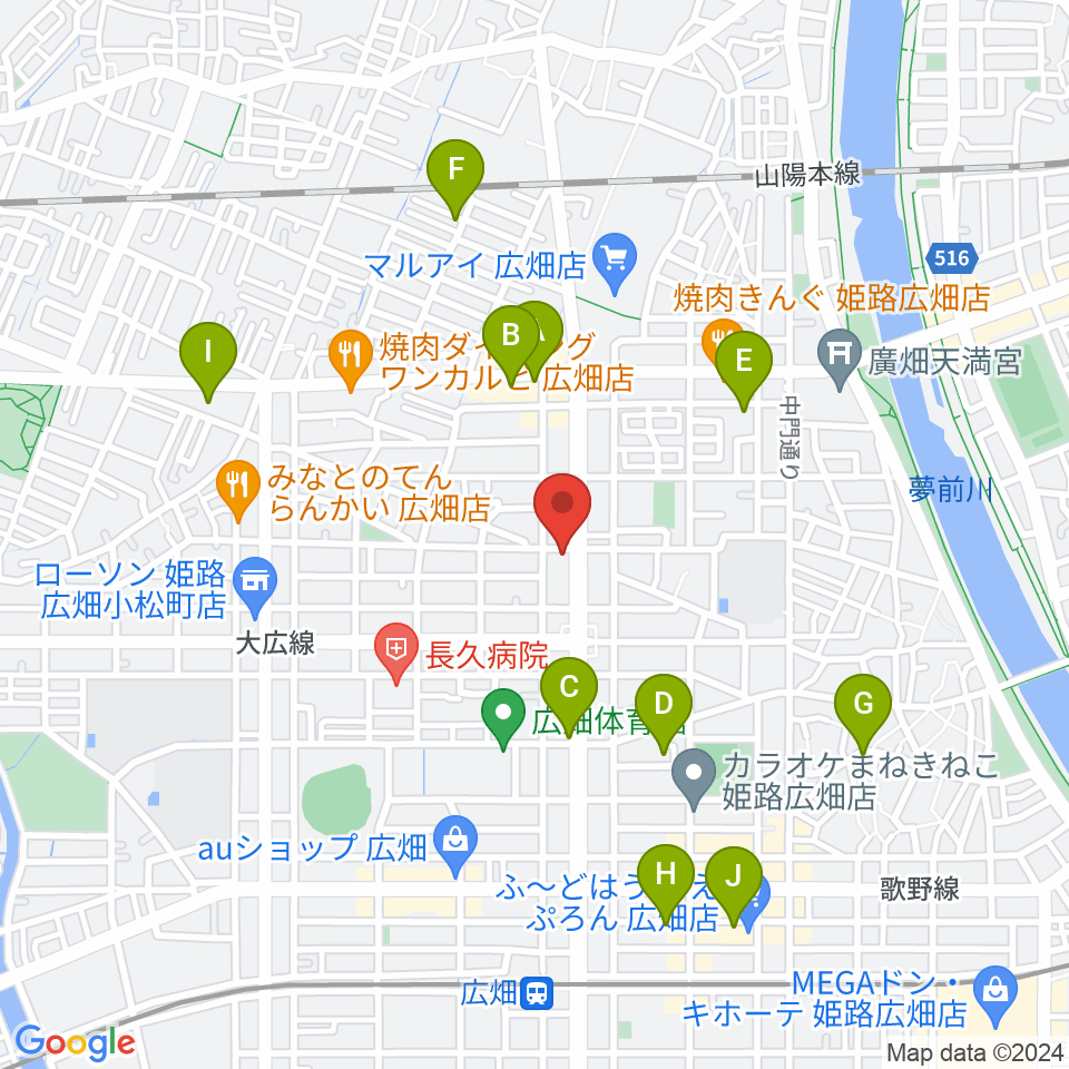 やぎ楽器 広畑店周辺の駐車場・コインパーキング一覧地図