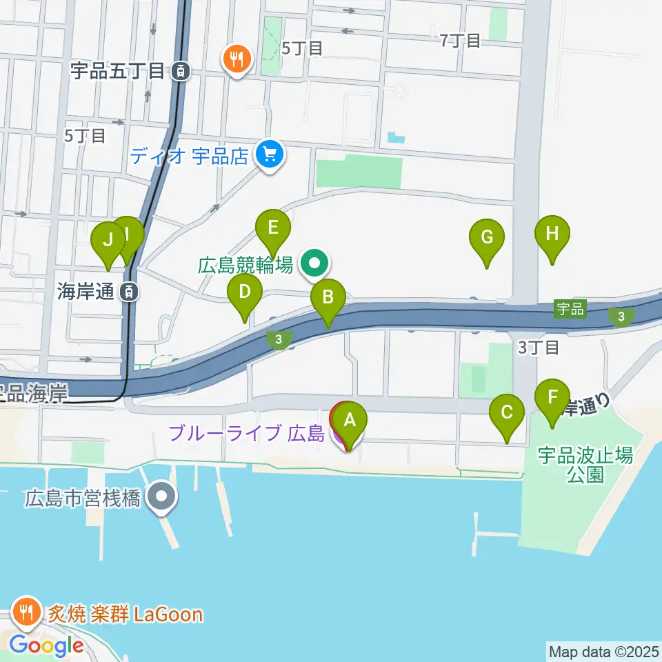 ブルーライブ広島周辺の駐車場・コインパーキング一覧地図