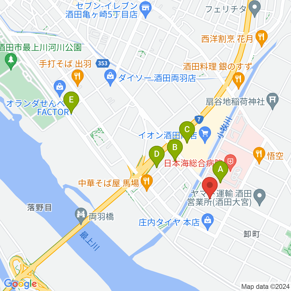 酒田MUSIC FACTORY スタジオ周辺の駐車場・コインパーキング一覧地図