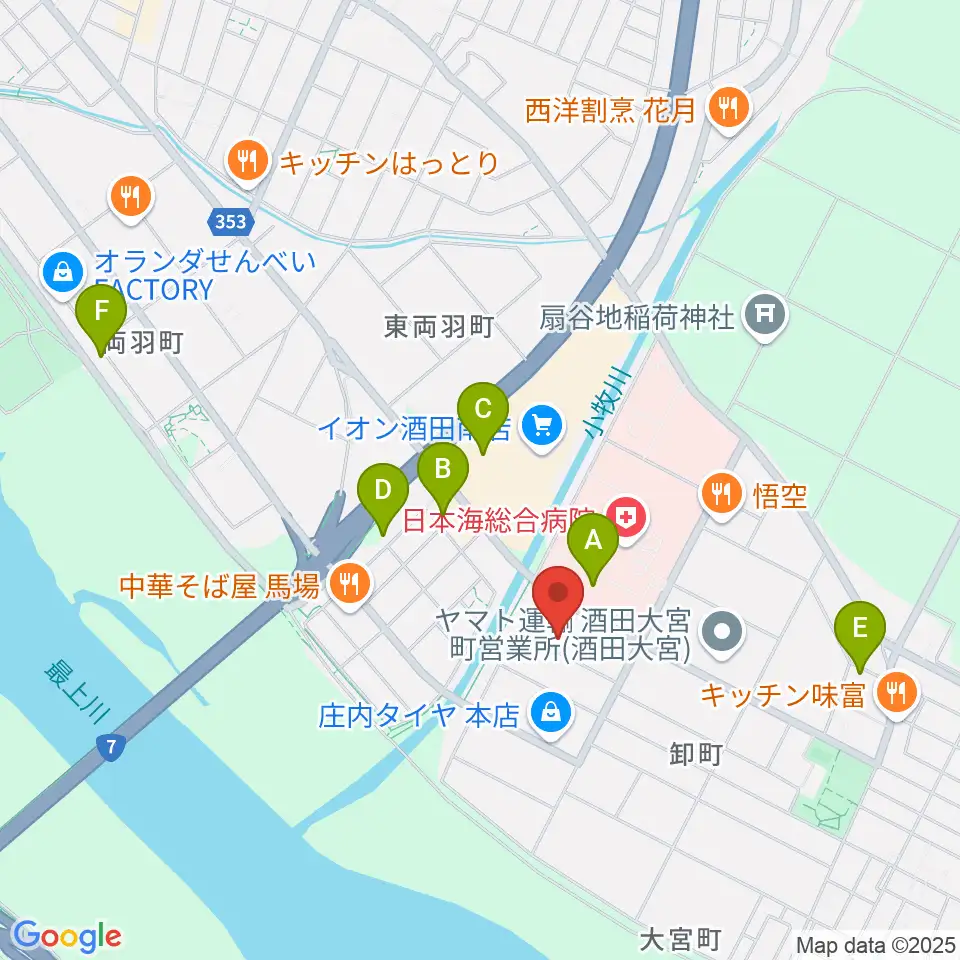 酒田MUSIC FACTORY スタジオ周辺の駐車場・コインパーキング一覧地図